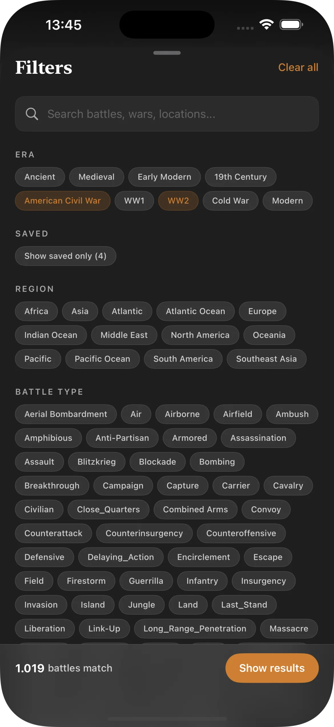 Saved battles